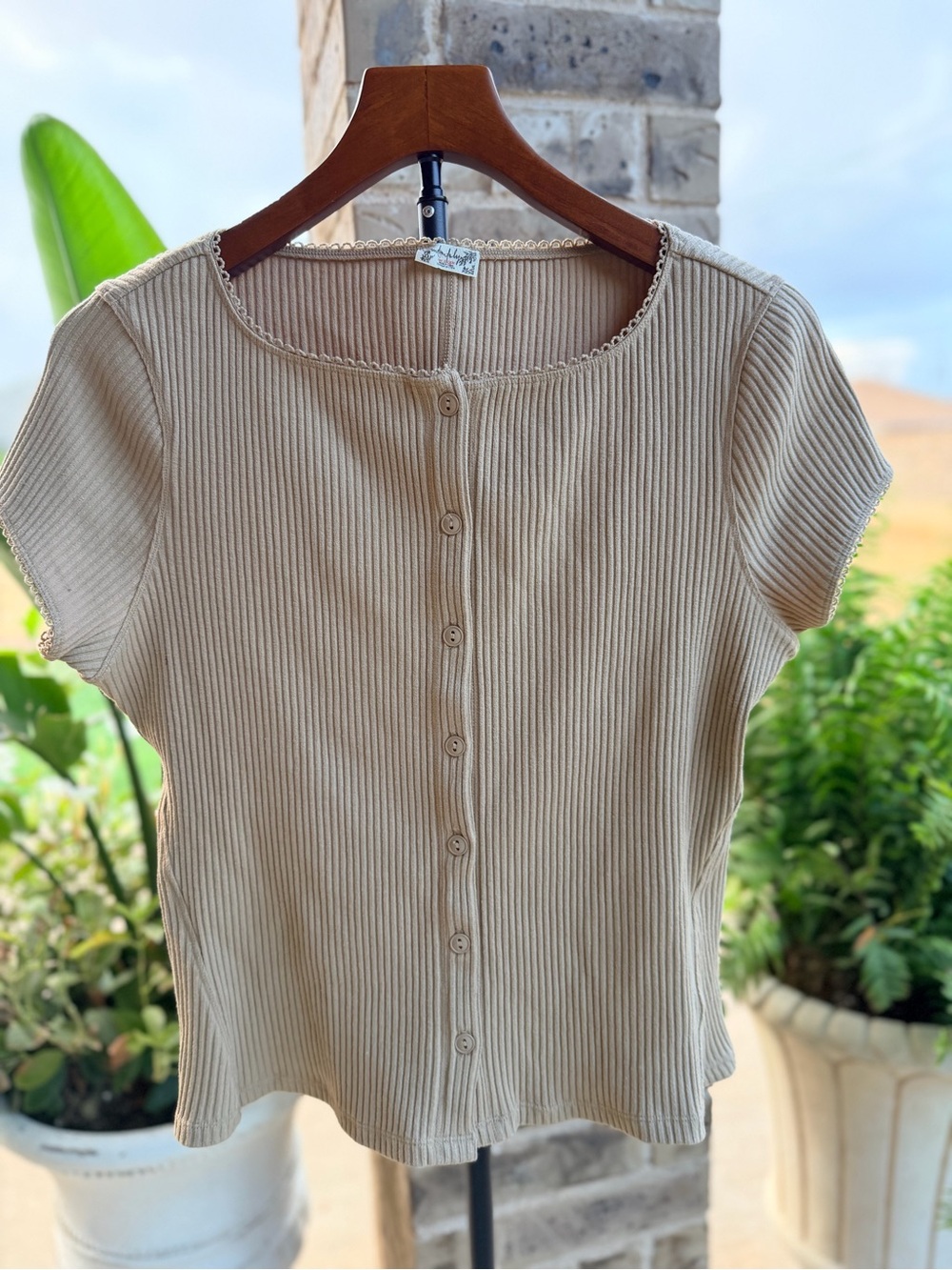 Free People Intimately most wanted rib knit button down cardigan top in beige XL